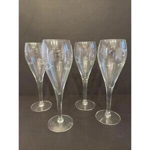 4 Princess House Heritage Crystal Etched Tulip Champagne Flute Glasses 7 3/4”